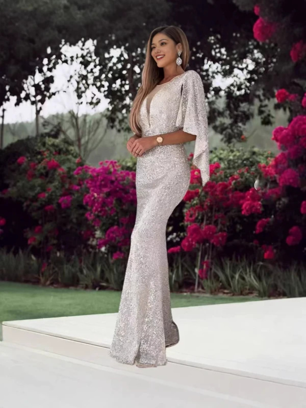 ZARA Elegant Sequin Mermaid Gown for Women Annual Banquet Host Queen Party Dress